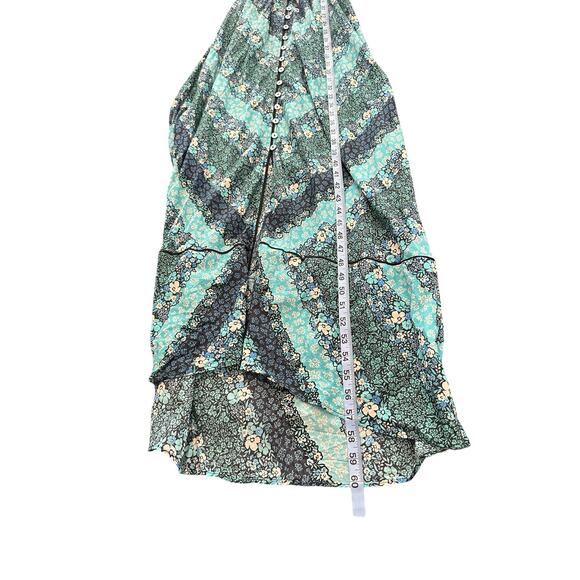 Shoshanna Blue Floral Button Front V-Neck Smocked Halter Midi Dress Size Medium - Picture 10 of 11